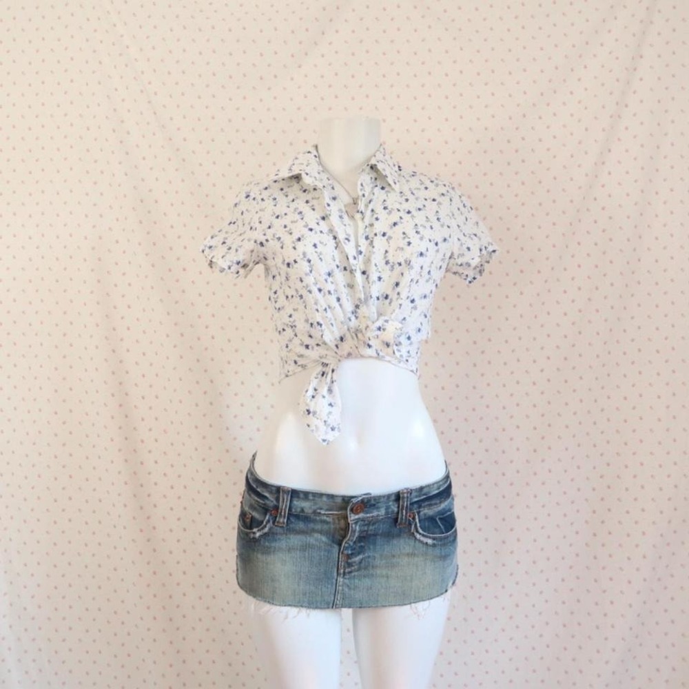 vintage jambangee floral button up top y2k coquette seersucker blouse - Picture 3 of 7